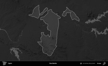 Don Benito. İspanya 'nın idari alanı belirtilmiş ve koyu gri tonlu yükseklik haritasına göre özetlenmiştir