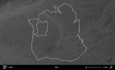 Ecija. İspanya 'nın idari bölgesi gri ölçekli yükseklik haritasında belirtilmiştir