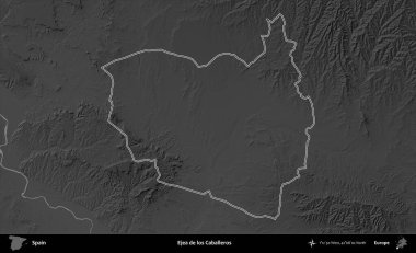 Ejea de los Caballeros. İspanya 'nın idari bölgesi gri ölçekli yükseklik haritasında belirtilmiştir