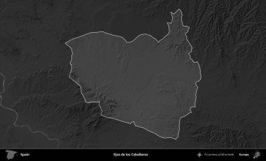 Ejea de los Caballeros. İspanya 'nın idari alanı belirtilmiş ve koyu gri tonlu yükseklik haritasına göre özetlenmiştir