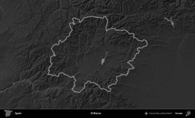 El Bierzo 'da. İspanya 'nın idari bölgesi gri ölçekli yükseklik haritasında belirtilmiştir
