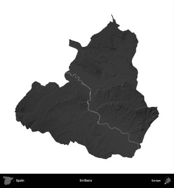 Erribera. İspanya 'nın idari bölgesi gri ölçekli yükseklik haritasında beyaza izole edildi