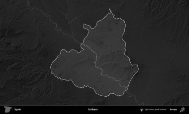 Erribera. İspanya 'nın idari alanı belirtilmiş ve koyu gri tonlu yükseklik haritasına göre özetlenmiştir