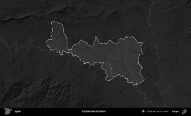 Estellerriko Erribera. İspanya 'nın idari alanı belirtilmiş ve koyu gri tonlu yükseklik haritasına göre özetlenmiştir