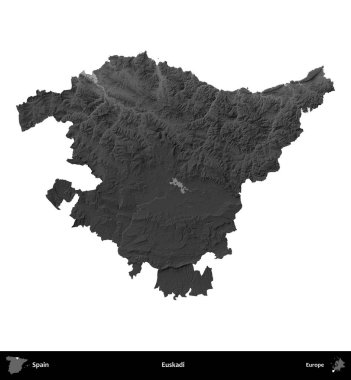 Euskadi. İspanya 'nın idari bölgesi gri ölçekli yükseklik haritasında beyaza izole edildi