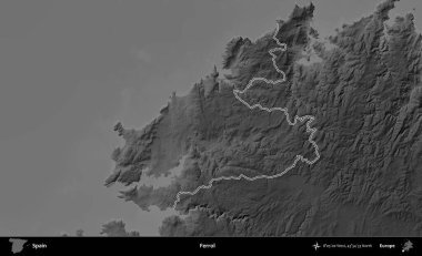 Gelincik. İspanya 'nın idari bölgesi gri ölçekli yükseklik haritasında belirtilmiştir