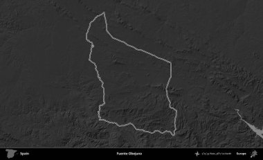 Fuente Obejuna. İspanya 'nın idari bölgesi gri ölçekli yükseklik haritasında belirtilmiştir