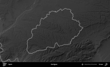Garrigues. İspanya 'nın idari bölgesi gri ölçekli yükseklik haritasında belirtilmiştir