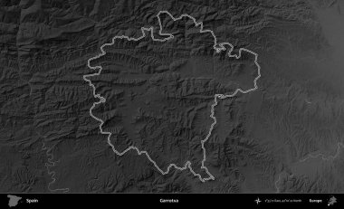 Boğulma. İspanya 'nın idari bölgesi gri ölçekli yükseklik haritasında belirtilmiştir