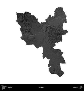 Kızlar. İspanya 'nın idari bölgesi gri ölçekli yükseklik haritasında beyaza izole edildi