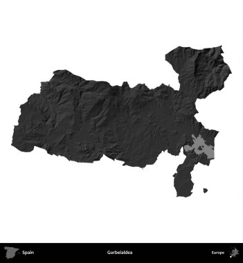 Gorbeialdea. İspanya 'nın idari bölgesi gri ölçekli yükseklik haritasında beyaza izole edildi
