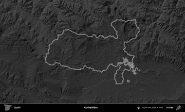 Gorbeialdea. İspanya 'nın idari bölgesi gri ölçekli yükseklik haritasında belirtilmiştir