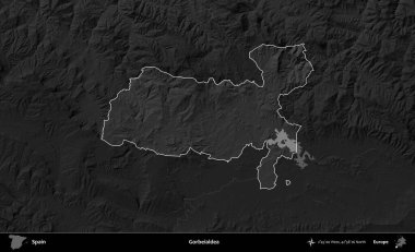 Gorbeialdea. İspanya 'nın idari alanı belirtilmiş ve koyu gri tonlu yükseklik haritasına göre özetlenmiştir