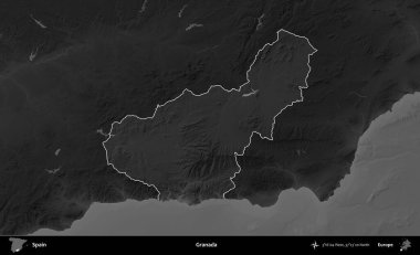 Granada. İspanya 'nın idari alanı belirtilmiş ve koyu gri tonlu yükseklik haritasına göre özetlenmiştir