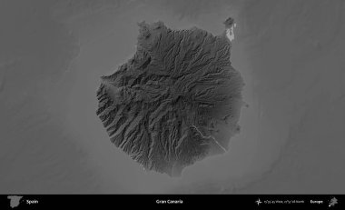 Büyük Kanarya. İspanya 'nın idari alanı belirtilmiş ve koyu gri tonlu yükseklik haritasına göre özetlenmiştir