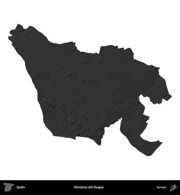 Hinojosa del Duque. İspanya 'nın idari bölgesi gri ölçekli yükseklik haritasında beyaza izole edildi