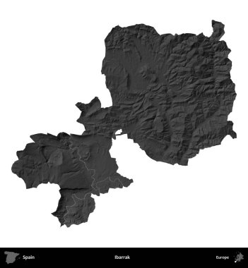İbarrak. İspanya 'nın idari bölgesi gri ölçekli yükseklik haritasında beyaza izole edildi