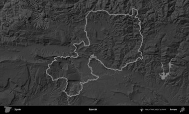 İbarrak. İspanya 'nın idari bölgesi gri ölçekli yükseklik haritasında belirtilmiştir