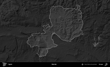 İbarrak. İspanya 'nın idari alanı belirtilmiş ve koyu gri tonlu yükseklik haritasına göre özetlenmiştir