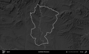 Izarbeibar-Novenera. İspanya 'nın idari bölgesi gri ölçekli yükseklik haritasında belirtilmiştir