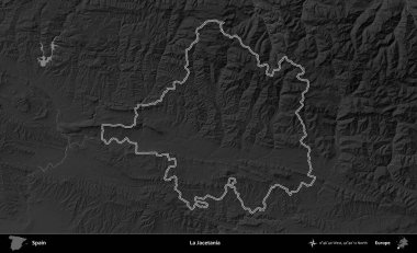 La Jacetania 'da. İspanya 'nın idari bölgesi gri ölçekli yükseklik haritasında belirtilmiştir