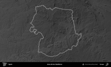 Jerez de los Caballeros. İspanya 'nın idari bölgesi gri ölçekli yükseklik haritasında belirtilmiştir