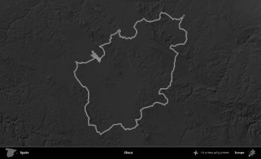 Jiloca. İspanya 'nın idari bölgesi gri ölçekli yükseklik haritasında belirtilmiştir
