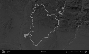 La Litera. İspanya 'nın idari bölgesi gri ölçekli yükseklik haritasında belirtilmiştir