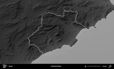 Marina Baixa 'da. İspanya 'nın idari bölgesi gri ölçekli yükseklik haritasında belirtilmiştir