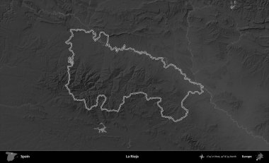 La Rioja. İspanya 'nın idari bölgesi gri ölçekli yükseklik haritasında belirtilmiştir