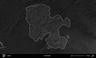 La Serrania 'da. İspanya 'nın idari alanı belirtilmiş ve koyu gri tonlu yükseklik haritasına göre özetlenmiştir