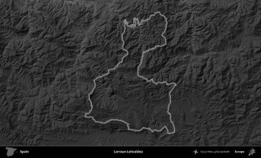 Larraun-Leitzaldea. İspanya 'nın idari bölgesi gri ölçekli yükseklik haritasında belirtilmiştir