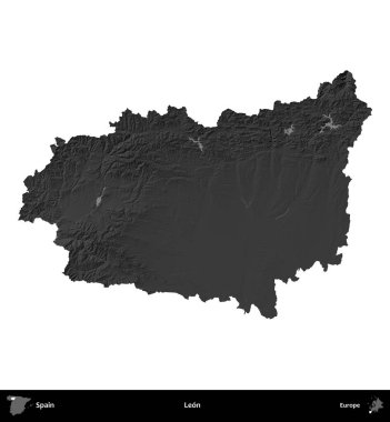 Leon mu? İspanya 'nın idari bölgesi gri ölçekli yükseklik haritasında beyaza izole edildi