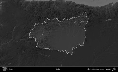 Leon mu? İspanya 'nın idari alanı belirtilmiş ve koyu gri tonlu yükseklik haritasına göre özetlenmiştir