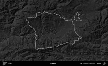 Cerdanya. İspanya 'nın idari bölgesi gri ölçekli yükseklik haritasında belirtilmiştir