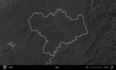 Lugo. İspanya 'nın idari bölgesi gri ölçekli yükseklik haritasında belirtilmiştir