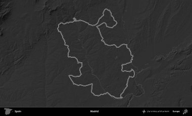 Madrid mi? İspanya 'nın idari bölgesi gri ölçekli yükseklik haritasında belirtilmiştir
