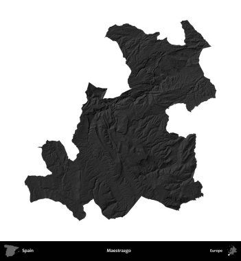 Maestrazgo. İspanya 'nın idari bölgesi gri ölçekli yükseklik haritasında beyaza izole edildi
