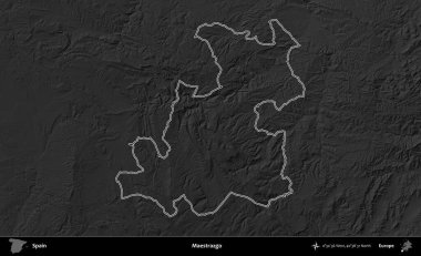 Maestrazgo. İspanya 'nın idari bölgesi gri ölçekli yükseklik haritasında belirtilmiştir