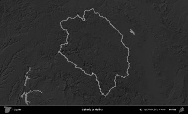 Senorio de Molina. İspanya 'nın idari bölgesi gri ölçekli yükseklik haritasında belirtilmiştir