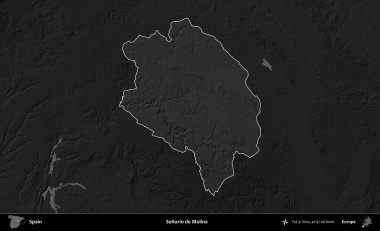 Senorio de Molina. İspanya 'nın idari alanı belirtilmiş ve koyu gri tonlu yükseklik haritasına göre özetlenmiştir