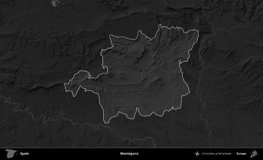 Montejurra 'da. İspanya 'nın idari alanı belirtilmiş ve koyu gri tonlu yükseklik haritasına göre özetlenmiştir