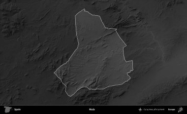 Mula. İspanya 'nın idari alanı belirtilmiş ve koyu gri tonlu yükseklik haritasına göre özetlenmiştir