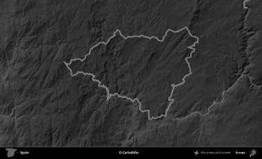 O Carballino. İspanya 'nın idari bölgesi gri ölçekli yükseklik haritasında belirtilmiştir