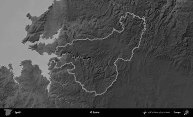 O Eume. İspanya 'nın idari bölgesi gri ölçekli yükseklik haritasında belirtilmiştir