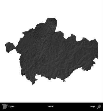 Emirler. İspanya 'nın idari bölgesi gri ölçekli yükseklik haritasında beyaza izole edildi