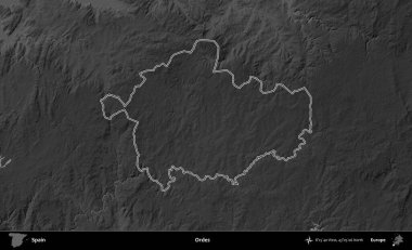 Emirler. İspanya 'nın idari bölgesi gri ölçekli yükseklik haritasında belirtilmiştir