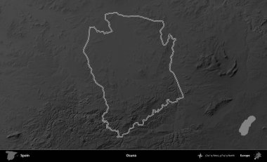 Osuna. İspanya 'nın idari bölgesi gri ölçekli yükseklik haritasında belirtilmiştir