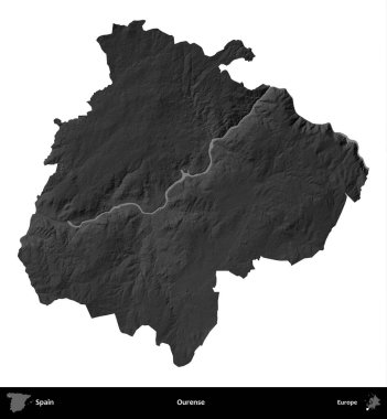 Bizim hakkımız. İspanya 'nın idari bölgesi gri ölçekli yükseklik haritasında beyaza izole edildi