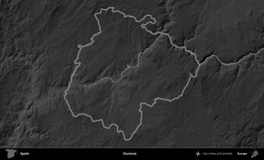 Bizim hakkımız. İspanya 'nın idari bölgesi gri ölçekli yükseklik haritasında belirtilmiştir
